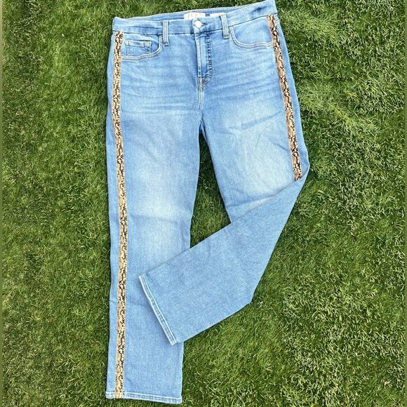 Jen7 for 7 For All Mankind Crest Ankle Straight Snakeskin Stripe Denim Jeans 8 - Picture 1 of 10